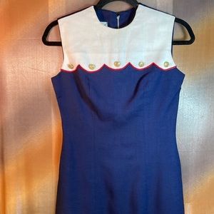 Vintage 60’s navy sleeveless dress white top‎ red detail. 32” chest 28” waist B9
